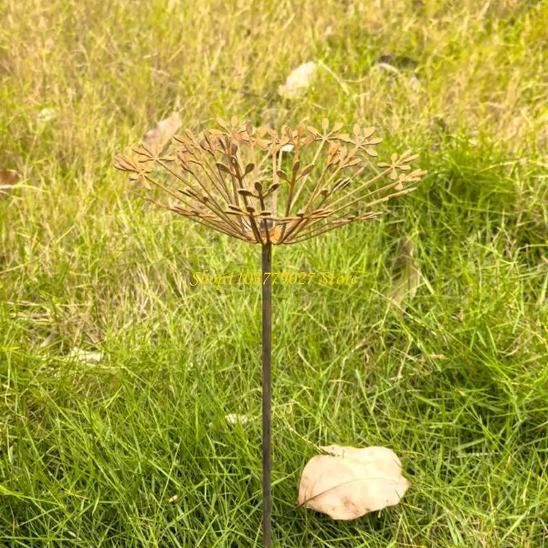 C4DF Rusty Dandelions Sculpture Garden Stake Weather Resistant Landscape Art Decors