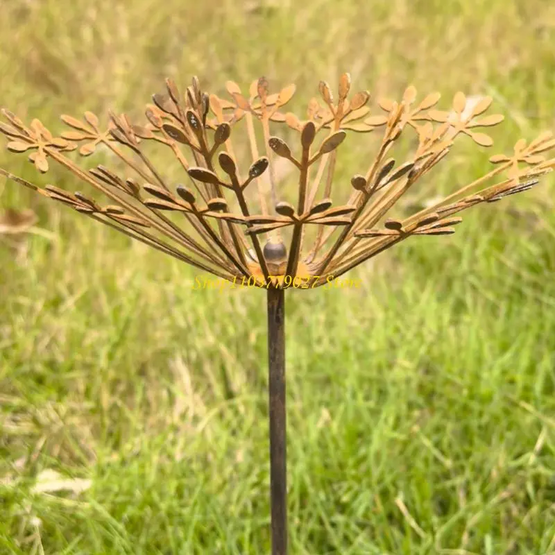 C4DF Rusty Dandelions Sculpture Garden Stake Weather Resistant Landscape Art Decors