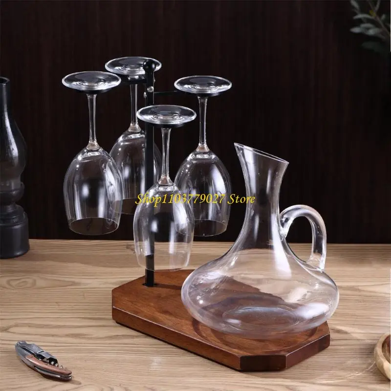 C4DF Wine Glass Storage Solution Wine Glass Rack With Decanter Tray Desktop Goblet Drying Rack for Home Kitchen Restaurant