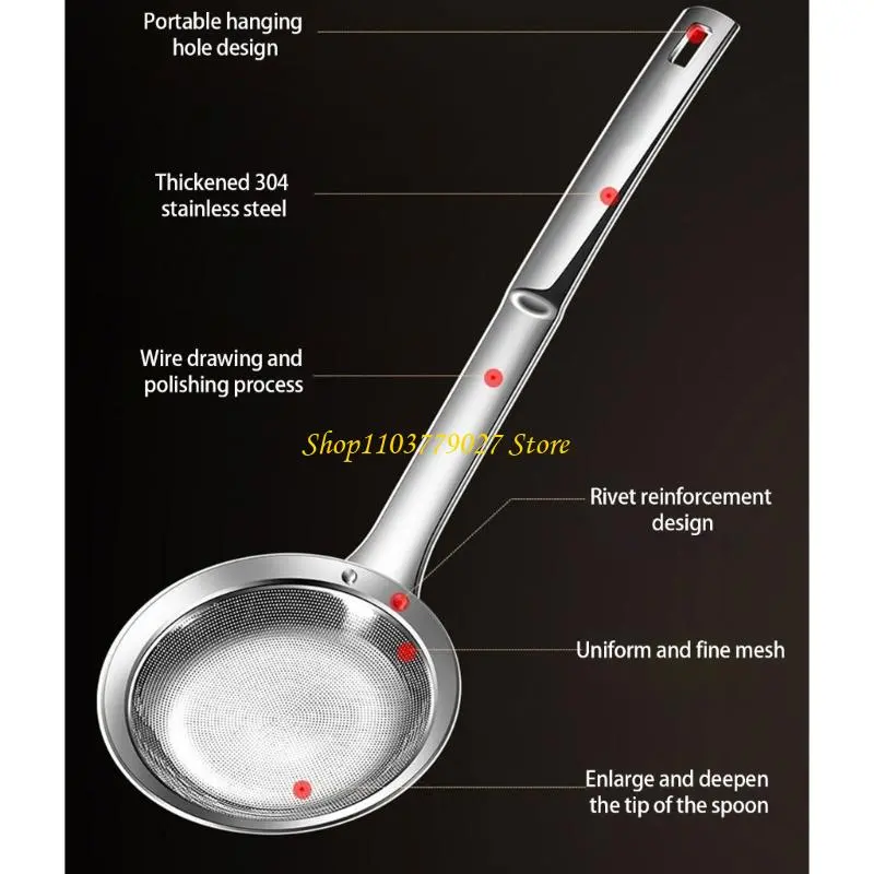 C4DF 2pcs Stainless Steel Fine Mesh Skimming Spoon Heat Resistant Grease Strainer For Cooking Baking and Liquid Separation