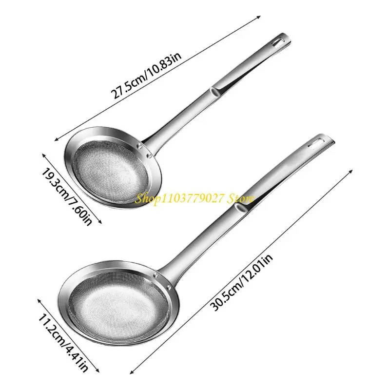 C4DF 2pcs Stainless Steel Fine Mesh Skimming Spoon Heat Resistant Grease Strainer For Cooking Baking and Liquid Separation