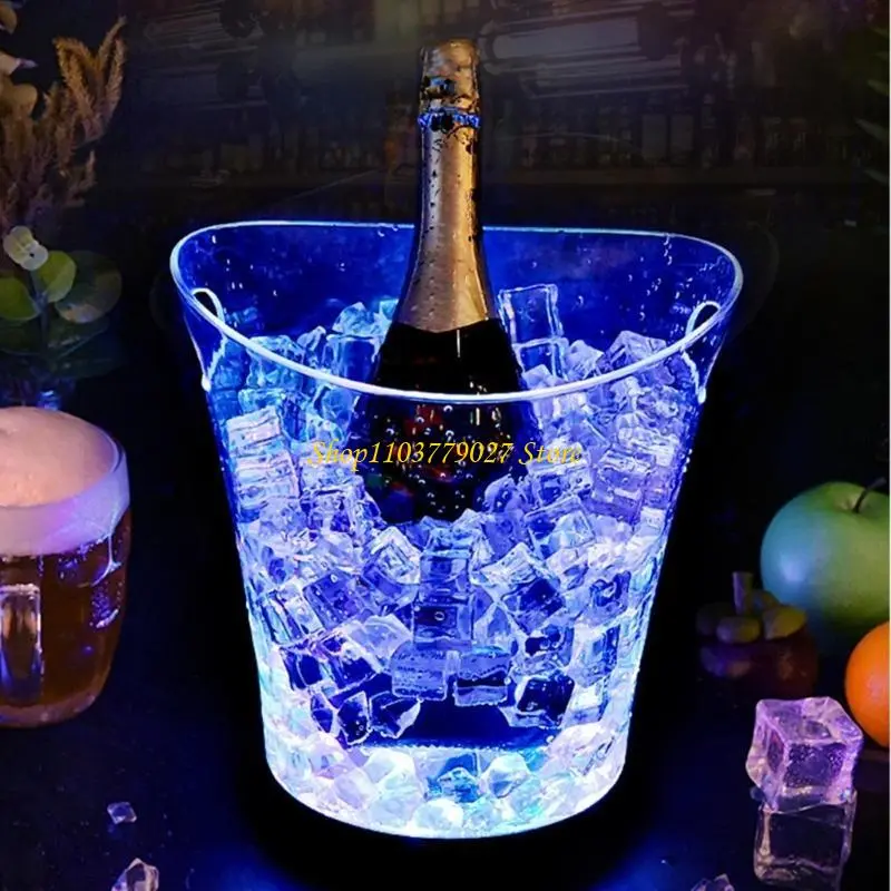 C4DF Large 5L LED Ice Buckets Light Ice Buckets Bin for Wine and Beer Coolers