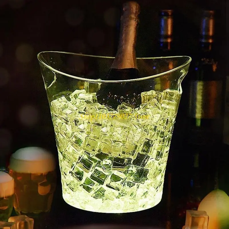 C4DF Large 5L LED Ice Buckets Light Ice Buckets Bin for Wine and Beer Coolers