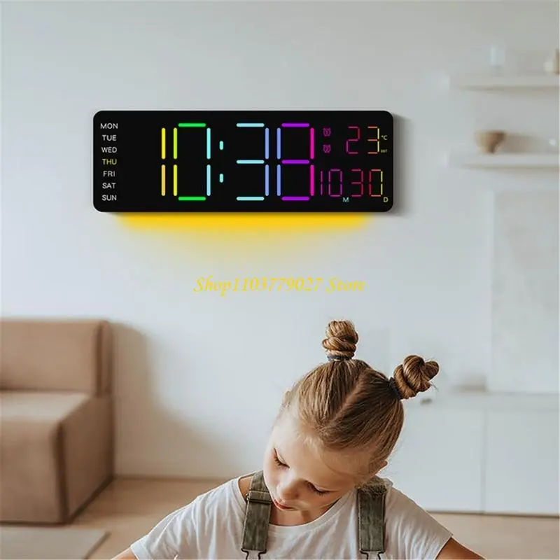 C4DF Customizable Wall Clock With Date Temperature Display Nightlight Timers Function