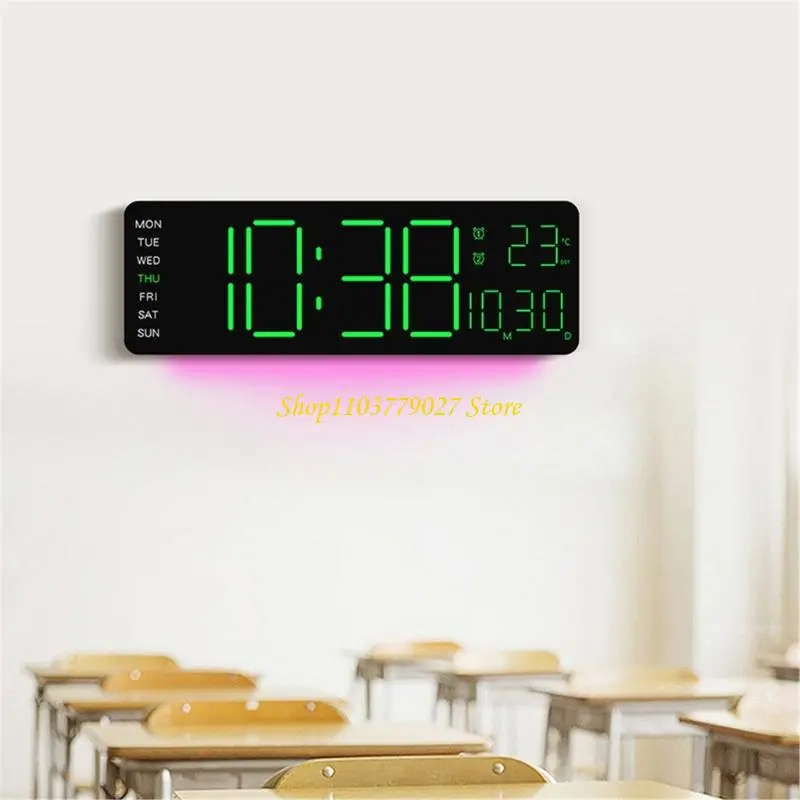 C4DF Customizable Wall Clock With Date Temperature Display Nightlight Timers Function