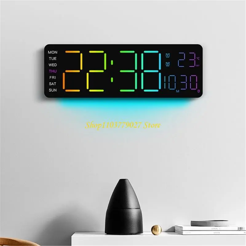 C4DF Customizable Wall Clock With Date Temperature Display Nightlight Timers Function