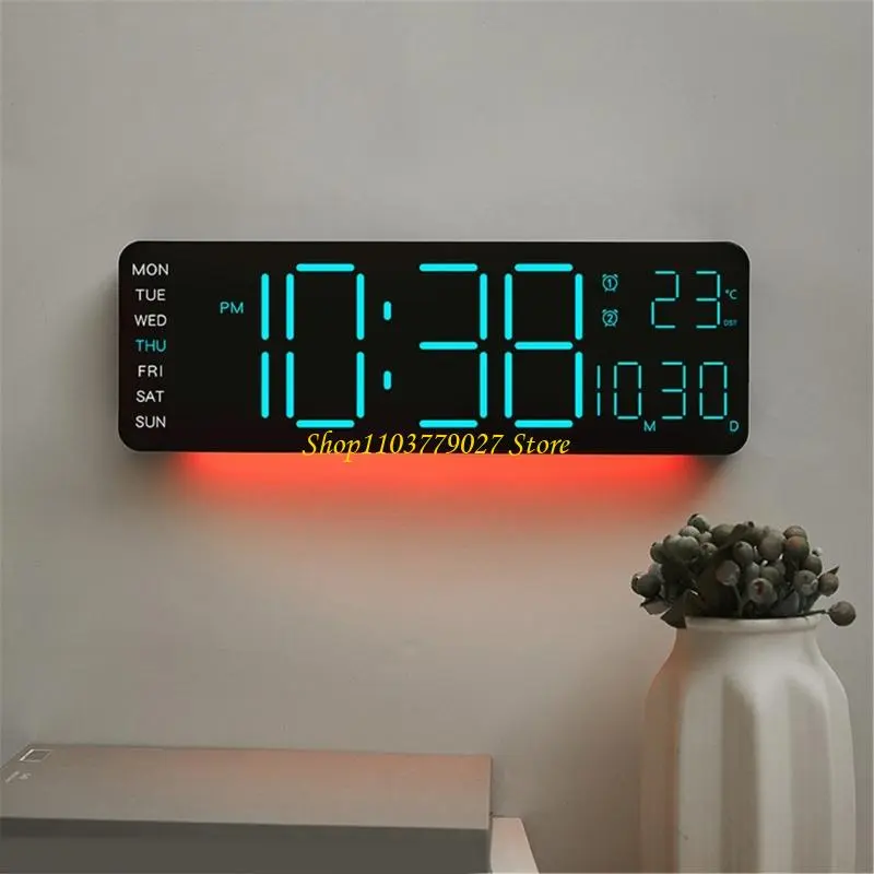 C4DF Customizable Wall Clock With Date Temperature Display Nightlight Timers Function