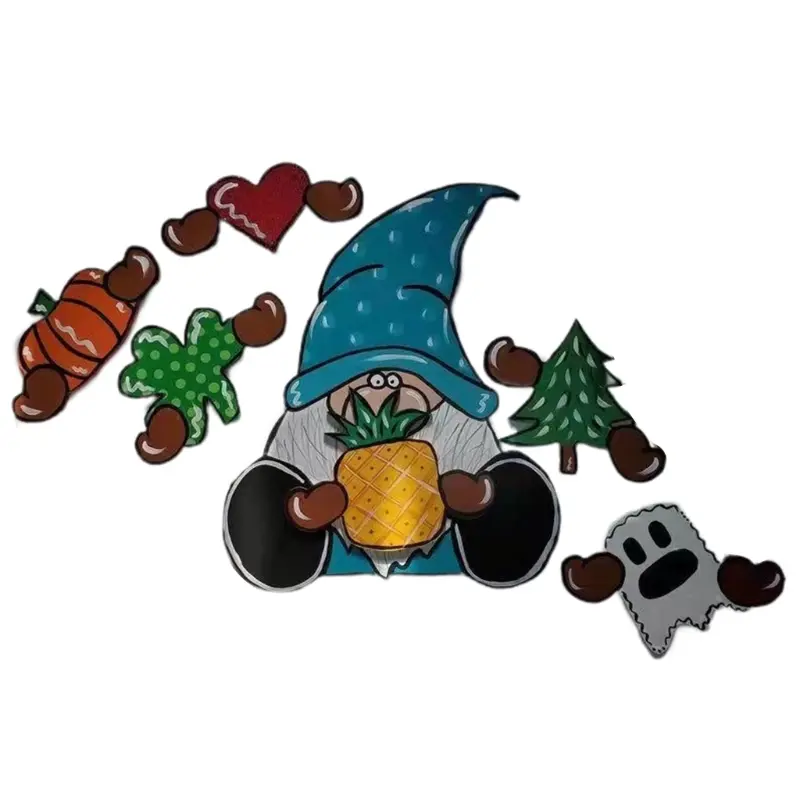 Y1UB Wooden Gnome Home Sign Wall Decor with Interchangeable Magnets Pieces Ornament