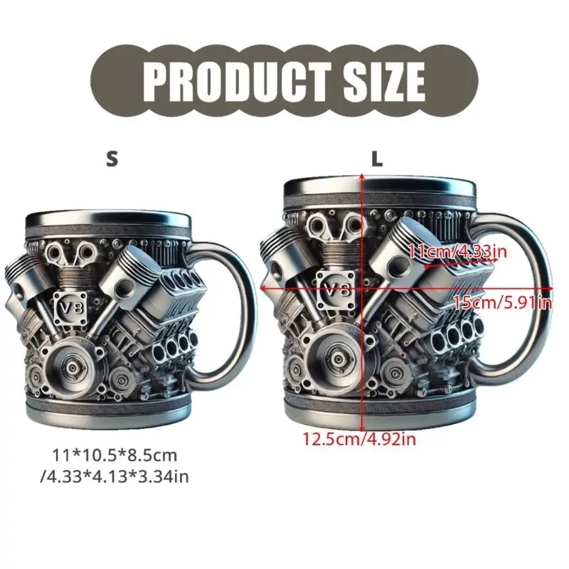 C4DF Double Walled Insulated Resin Mug Stainless Steel Interior Engine Coffee Cup