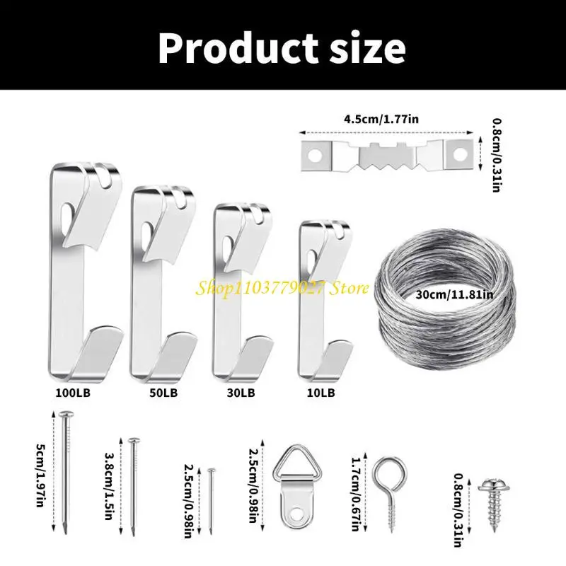 C4DF 246Pcs Heavy Duty Picture Hanging Hook Hardware with Nails Metal Picture Hanger