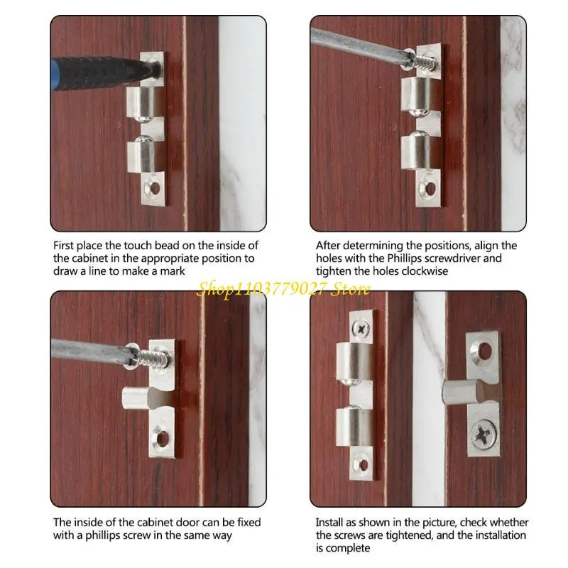 C4DF Adjustable Solid Brass Double Beads Tensioner Latches Accessory for Cabinet and Furniture Door Daily Use