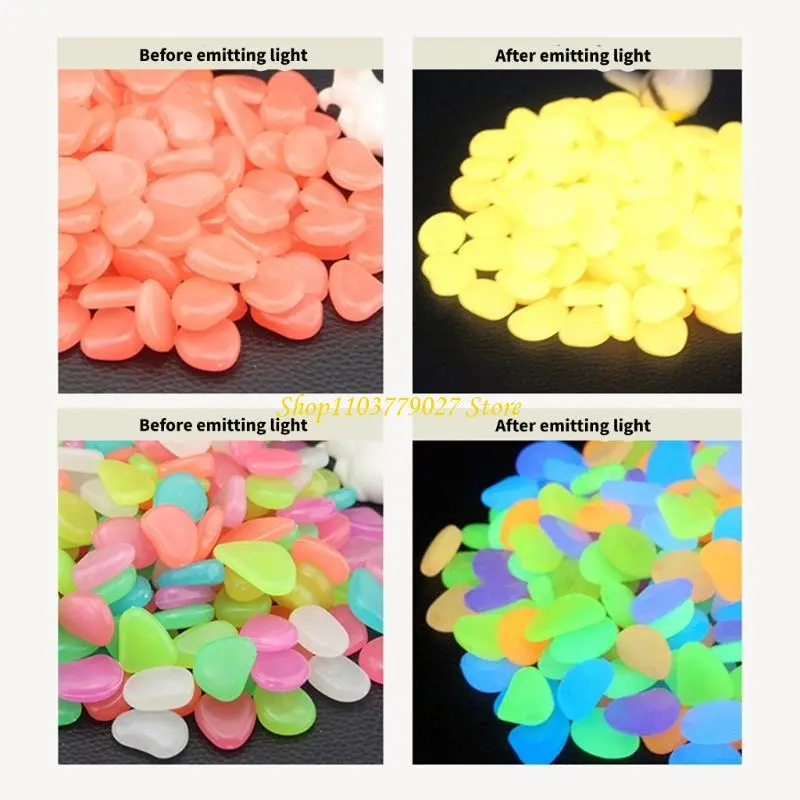C4DF Garden Stone Pack of 100 Vase Filler Pebbles for Pathway Flower Beds and DIY Crafts Glowing in Dark