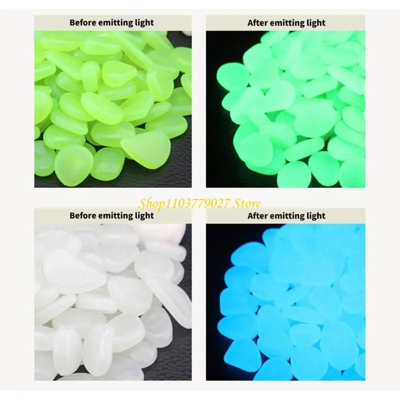 C4DF Garden Stone Pack of 100 Vase Filler Pebbles for Pathway Flower Beds and DIY Crafts Glowing in Dark