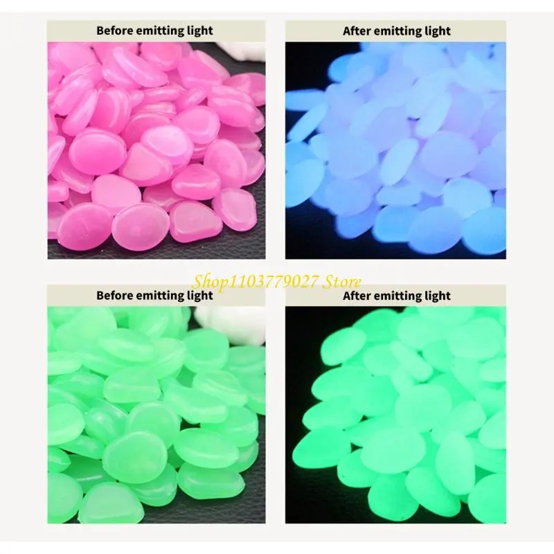 C4DF Garden Stone Pack of 100 Vase Filler Pebbles for Pathway Flower Beds and DIY Crafts Glowing in Dark