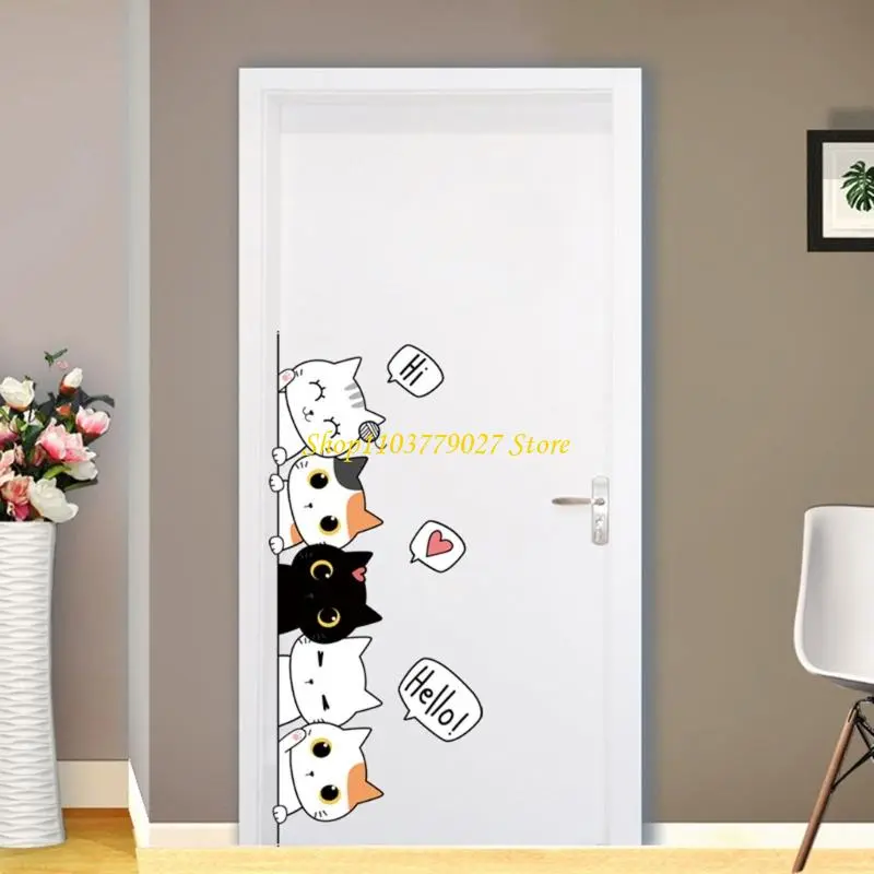 C4DF Removable Kitten Designing Decal For Door Wall Waterproof Decorations Sticker
