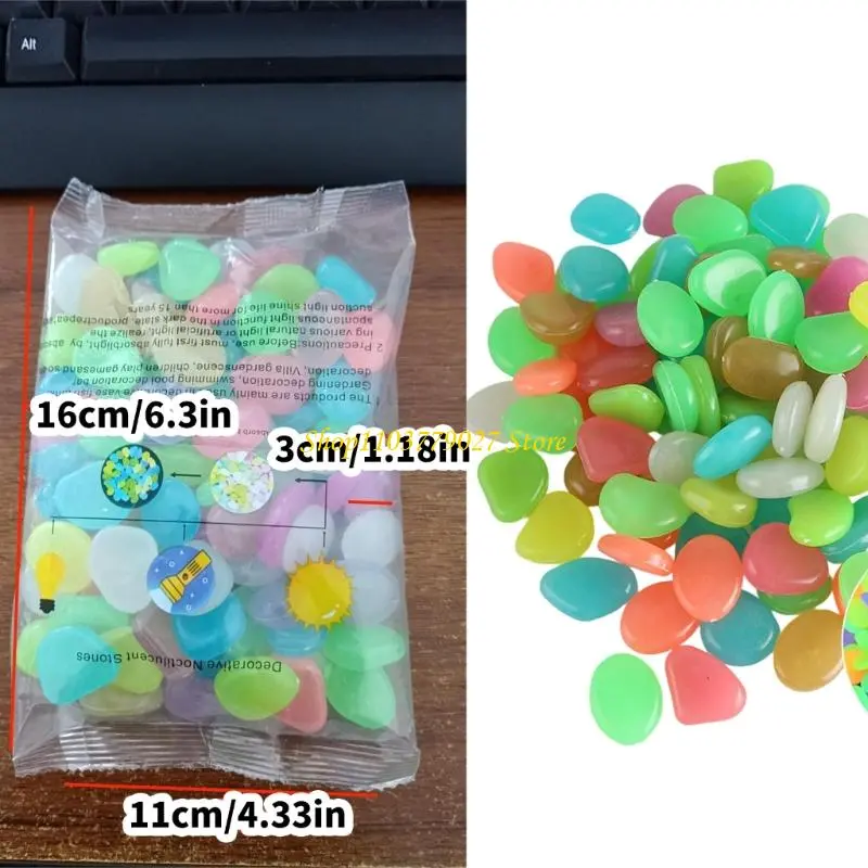 C4DF Garden Stone Pack of 100 Vase Filler Pebbles for Pathway Flower Beds and DIY Crafts Glowing in Dark