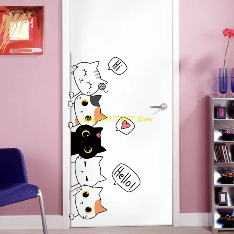 C4DF Removable Kitten Designing Decal For Door Wall Waterproof Decorations Sticker