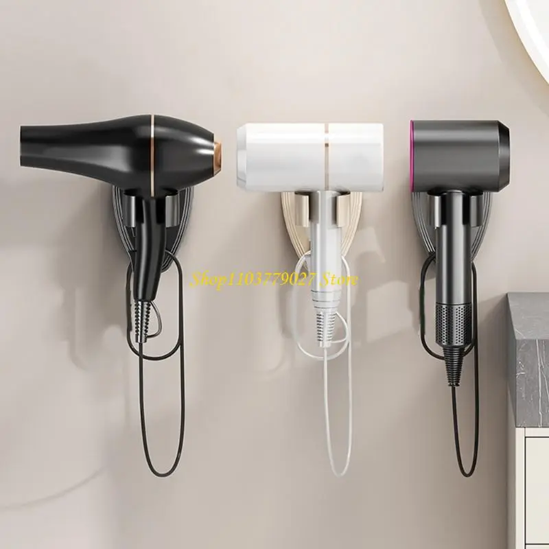 C4DF Suction Cup Hair Dryer Wall Mount Bathroom Organizers Rotatable 360° Holder With Built In Cord Management System