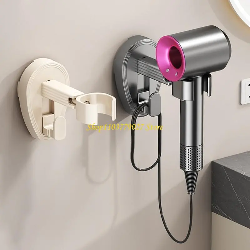 C4DF Suction Cup Hair Dryer Wall Mount Bathroom Organizers Rotatable 360° Holder With Built In Cord Management System