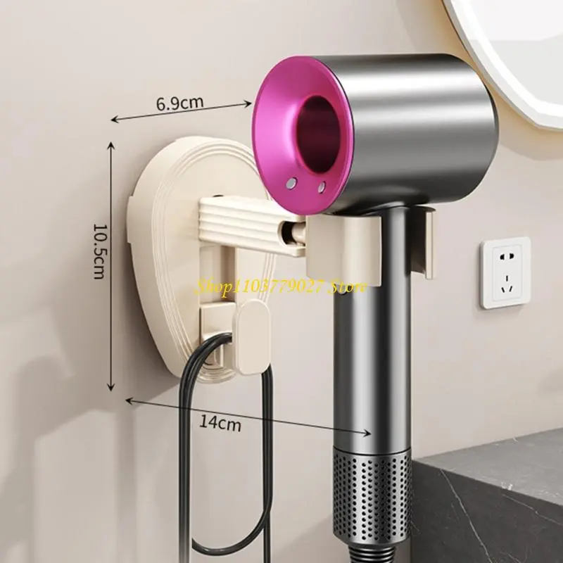 C4DF Suction Cup Hair Dryer Wall Mount Bathroom Organizers Rotatable 360° Holder With Built In Cord Management System