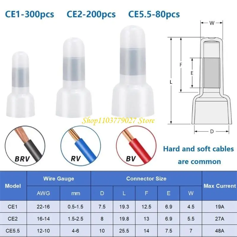 C4DF 250pcs Crimps Caps Wire Connector Nylon Insulated Electrical Terminals for Preventing Short Circuits In Electrical Systems