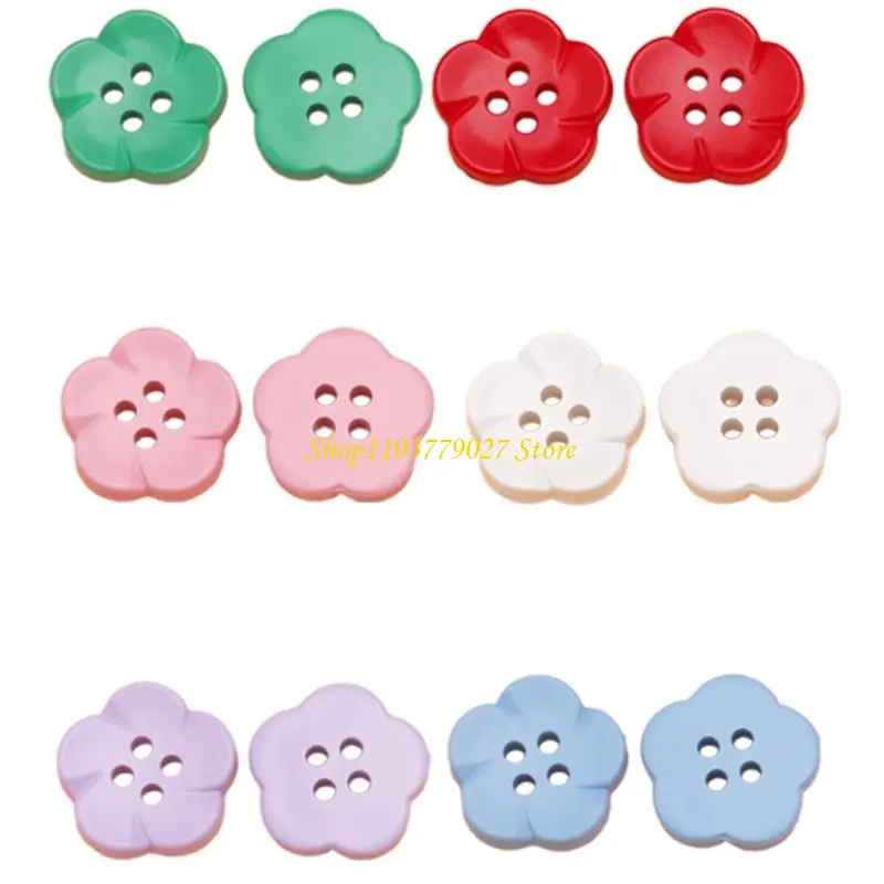 C4DF 10 Pcs 4 Holes Buttons Resin Buttons Flower Buttons Colourful Buttons