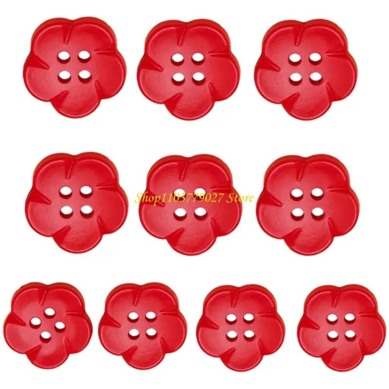 C4DF 10 Pcs 4 Holes Buttons Resin Buttons Flower Buttons Colourful Buttons