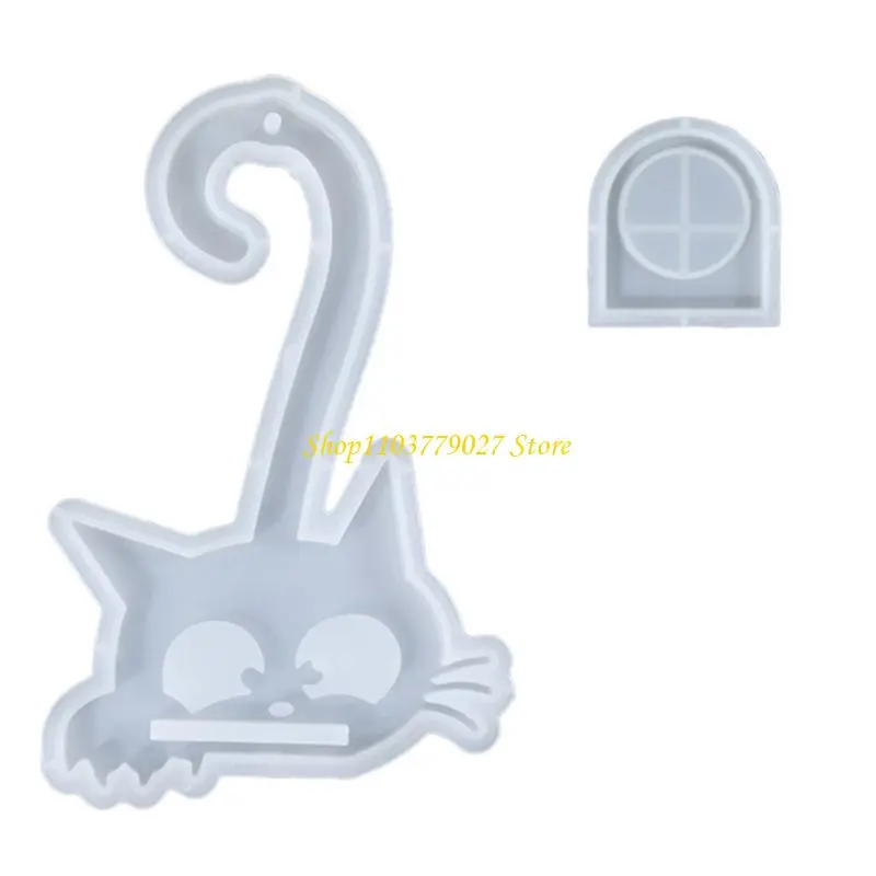 C4DF Kitten Animal Silicone Stand Molds Kitten Silicone Pendant Molds with Holder for Tealight Stand Epoxy Resin Molds