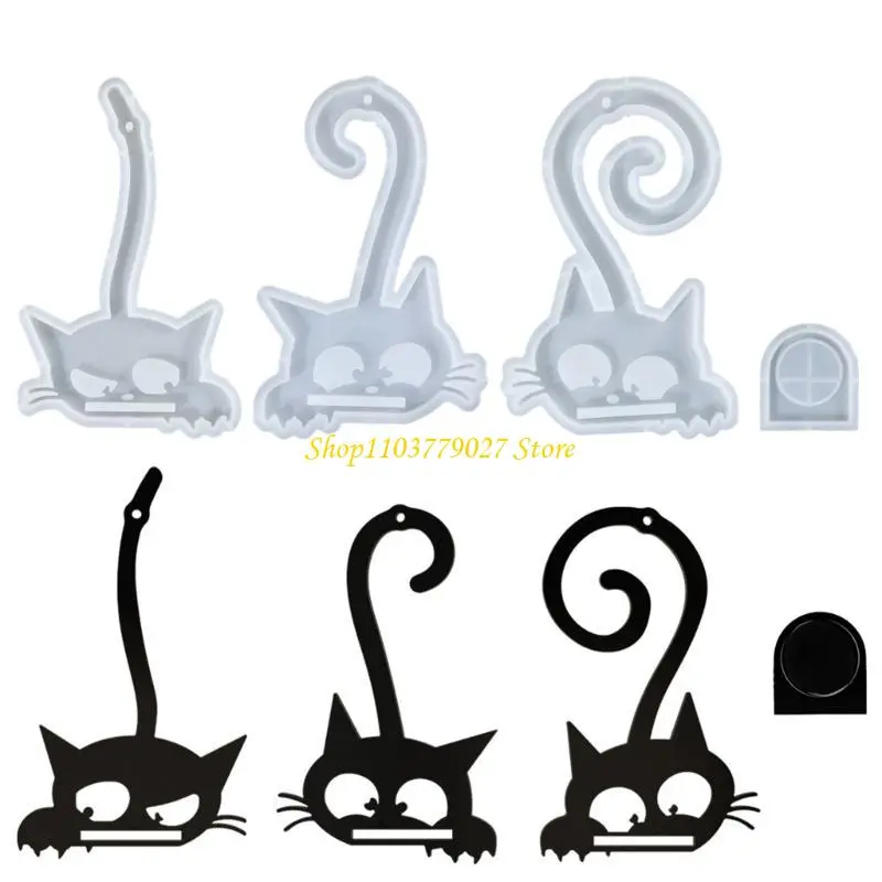 C4DF Kitten Animal Silicone Stand Molds Kitten Silicone Pendant Molds with Holder for Tealight Stand Epoxy Resin Molds