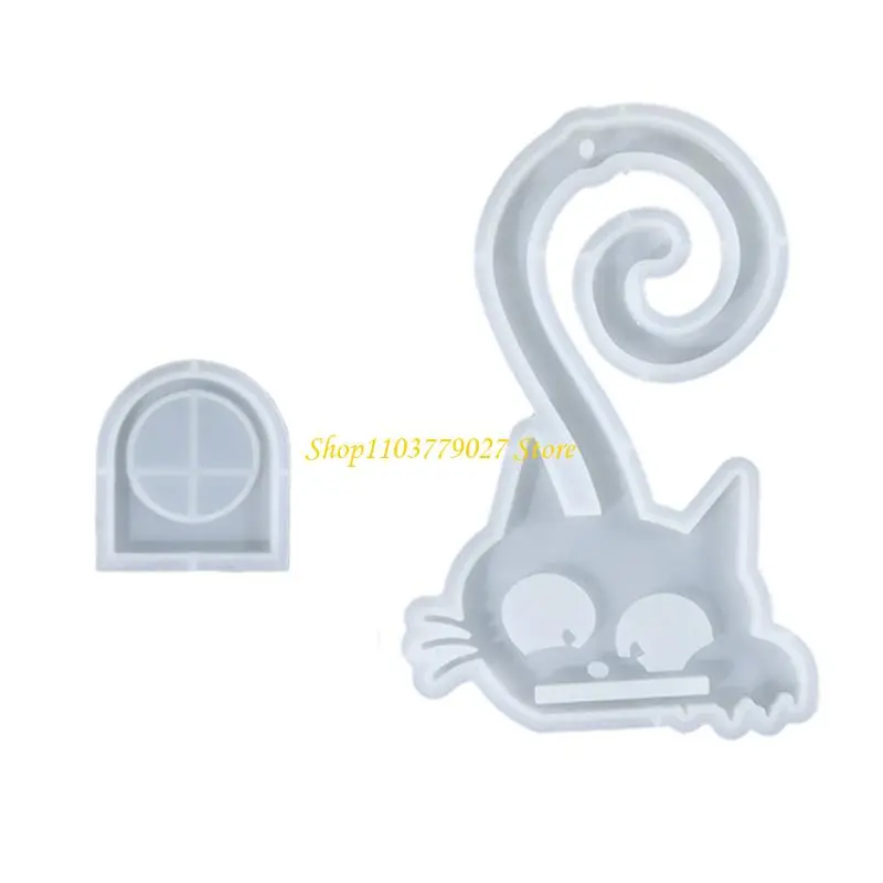 C4DF Kitten Animal Silicone Stand Molds Kitten Silicone Pendant Molds with Holder for Tealight Stand Epoxy Resin Molds