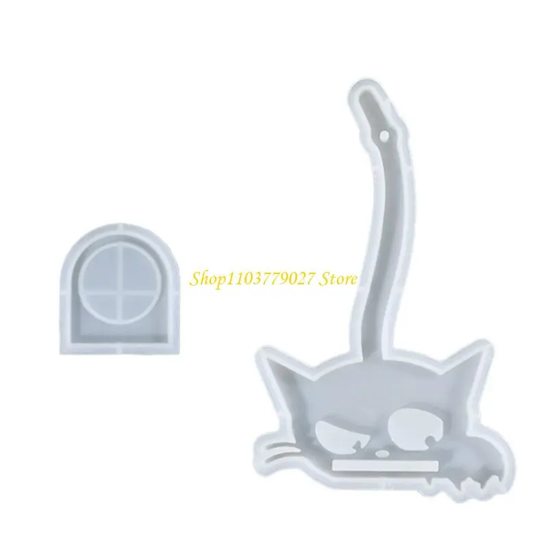 C4DF Kitten Animal Silicone Stand Molds Kitten Silicone Pendant Molds with Holder for Tealight Stand Epoxy Resin Molds