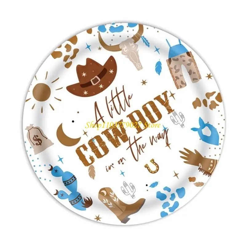 C4DF Cowboy Theme Birthday Party Supplies Various Featuring Horse Designing Plates and Plates Flags and more