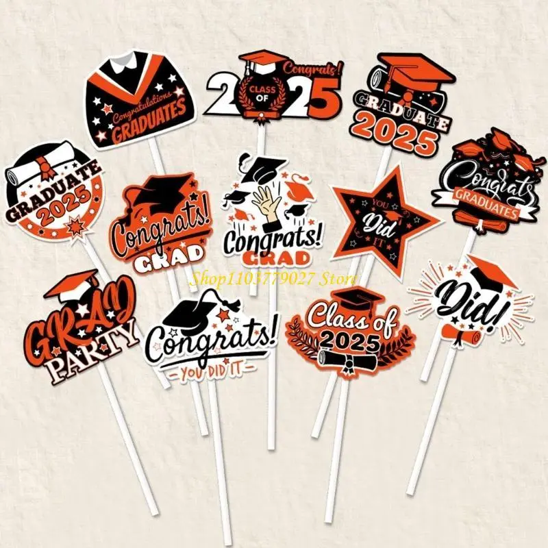C4DF 24 Pack Graduation Cake Toppers Set Holiday Cake Decors Party Supplies for Kids