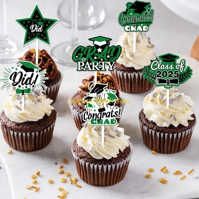 C4DF 24 Pack Graduation Cake Toppers Set Holiday Cake Decors Party Supplies for Kids