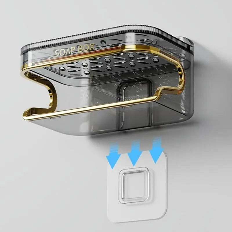 C4DF Soap Rack No Drilling Wall Mounted Double Layer Soap Holder Soap Sponge Dish Bathroom Accessories Selfs Adhesive