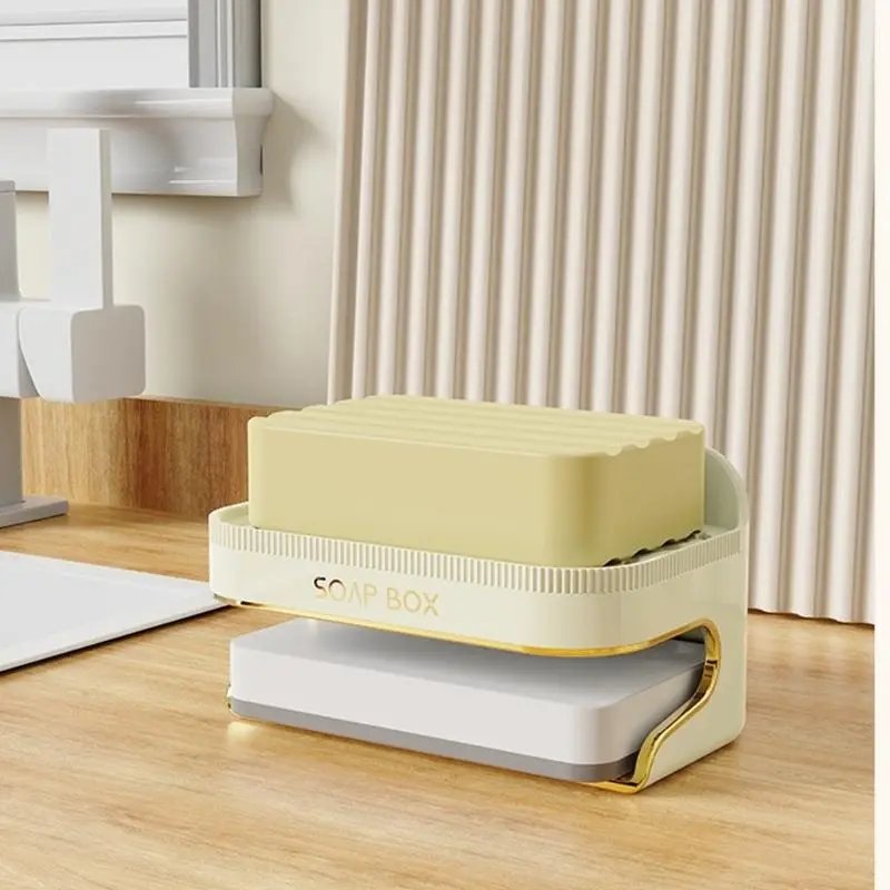 C4DF Soap Rack No Drilling Wall Mounted Double Layer Soap Holder Soap Sponge Dish Bathroom Accessories Selfs Adhesive