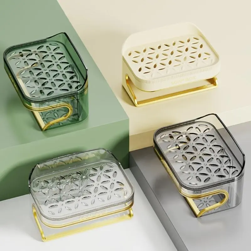 C4DF Soap Rack No Drilling Wall Mounted Double Layer Soap Holder Soap Sponge Dish Bathroom Accessories Selfs Adhesive