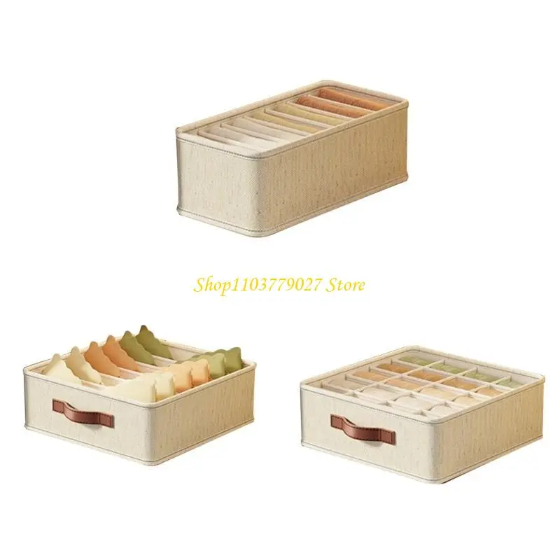 C4DF Undergarment Holder Cotton Linen Underwear for Home and Travel Socks Scarves Storage Container with Dividers