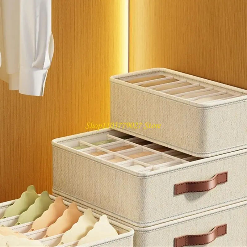 C4DF Undergarment Holder Cotton Linen Underwear for Home and Travel Socks Scarves Storage Container with Dividers