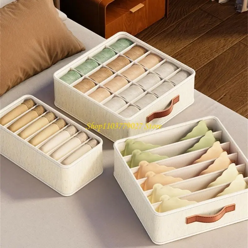 C4DF Undergarment Holder Cotton Linen Underwear for Home and Travel Socks Scarves Storage Container with Dividers
