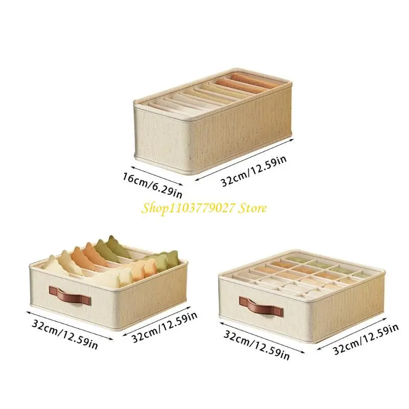 C4DF Undergarment Holder Cotton Linen Underwear for Home and Travel Socks Scarves Storage Container with Dividers
