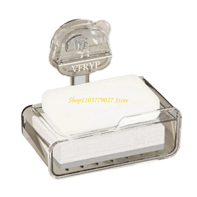 C4DF Space Saving Wall Mount Soap Dish Suction Cup Adhesive Design Plastic Bathroom Kitchen Accessory Double Layer Drain Rack