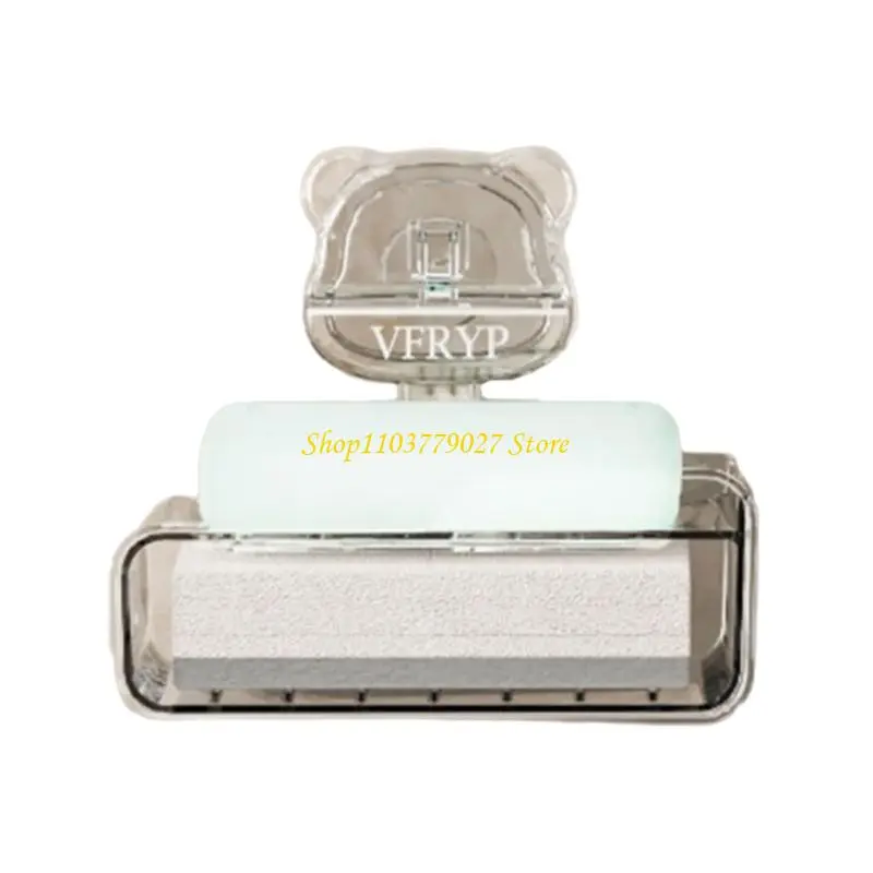C4DF Space Saving Wall Mount Soap Dish Suction Cup Adhesive Design Plastic Bathroom Kitchen Accessory Double Layer Drain Rack