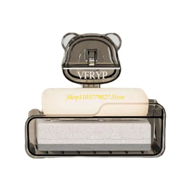 C4DF Space Saving Wall Mount Soap Dish Suction Cup Adhesive Design Plastic Bathroom Kitchen Accessory Double Layer Drain Rack