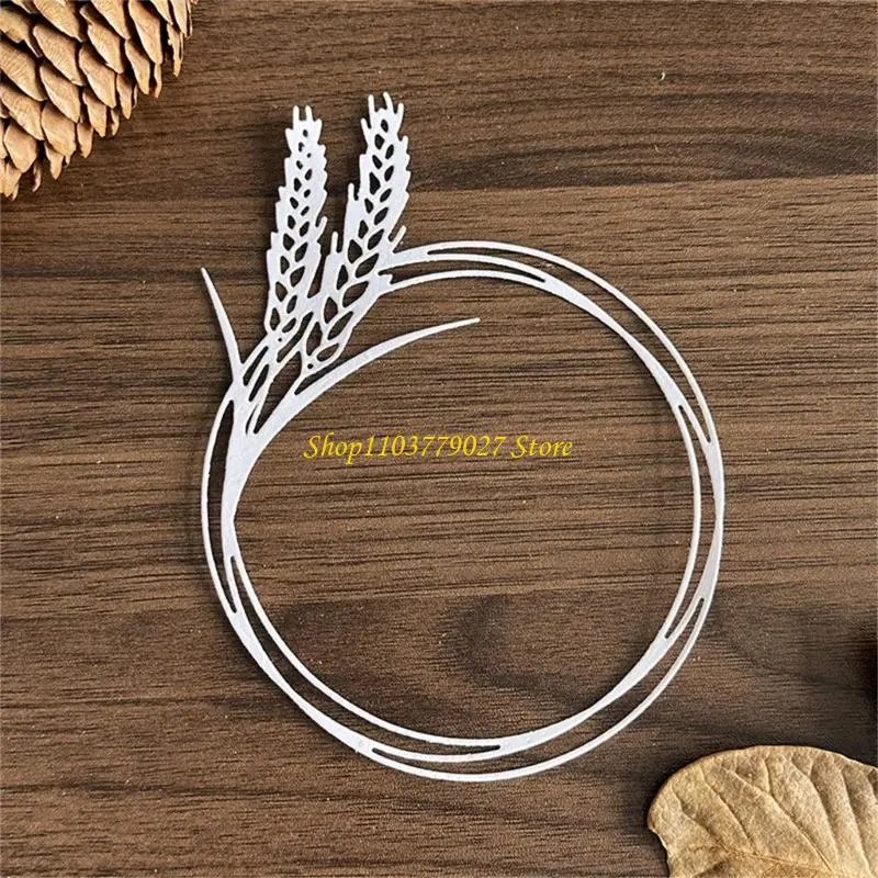 C4DF Metal Cutting Dies Wheat Wreath Die Cuts Templates Molds Embossing Stencils for Album Scrapbooking Journal Decoration