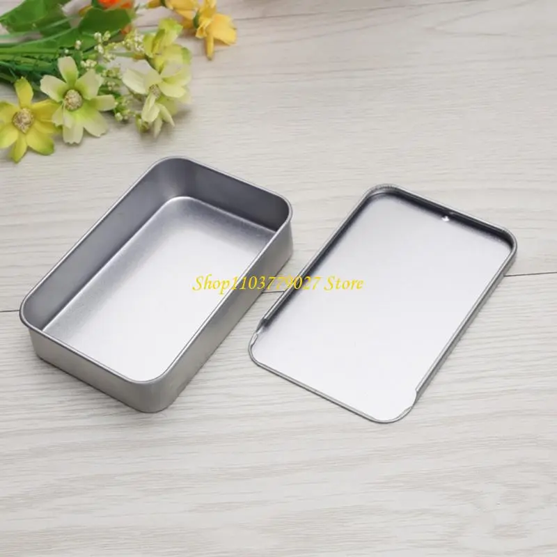 C4DF 2pcs Fashionable Rectangular Sturdy Iron Home Storage Tins with Sliding Lids for Portable Household Daily Casual Use