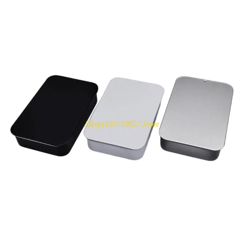 C4DF 2pcs Fashionable Rectangular Sturdy Iron Home Storage Tins with Sliding Lids for Portable Household Daily Casual Use