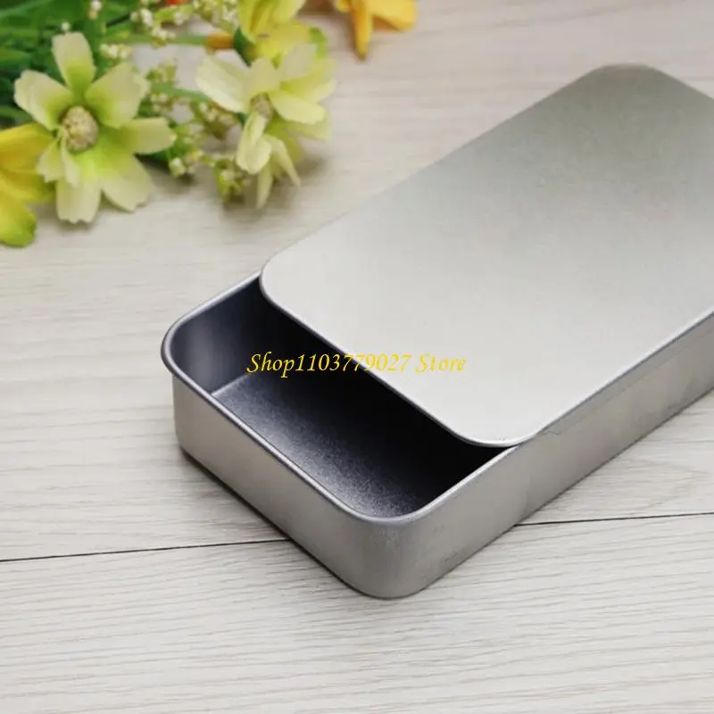 C4DF 2pcs Fashionable Rectangular Sturdy Iron Home Storage Tins with Sliding Lids for Portable Household Daily Casual Use