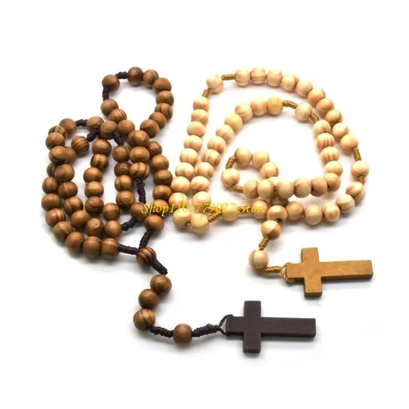 C4DF Catholic Prayer Beads Rosary Necklace with Handcrafts Crosses Pendant Charm