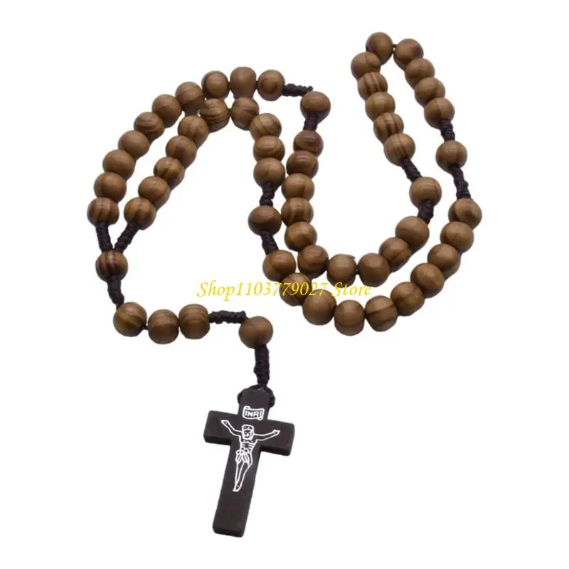 C4DF Catholic Prayer Beads Rosary Necklace with Handcrafts Crosses Pendant Charm
